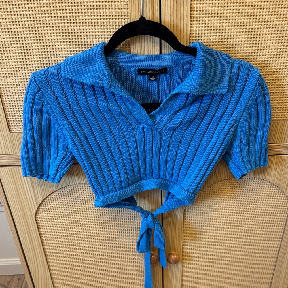 Cotton Candy Vibrant Blue Tie-Front Crop Top